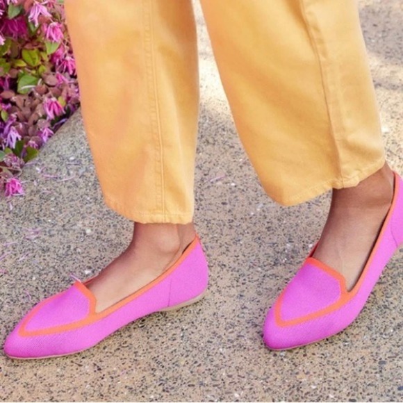 BIRDIES Shoes Blackbird Pointed Flats Slip On Pink & Orange Washable NWT Size 7 - Picture 1 of 11
